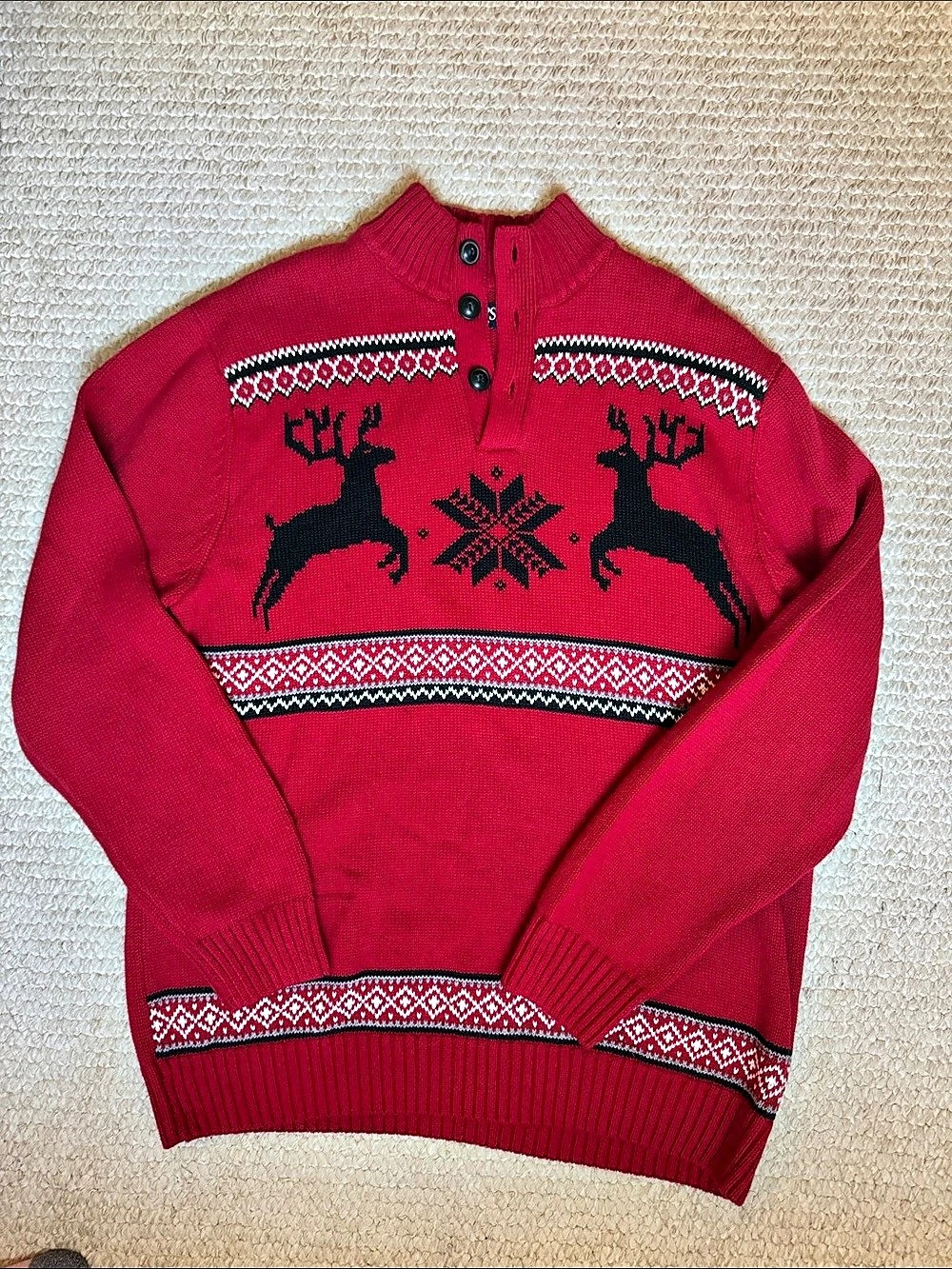 Chaps Men's Red Geometric Cotton Sweater Size Large Like New